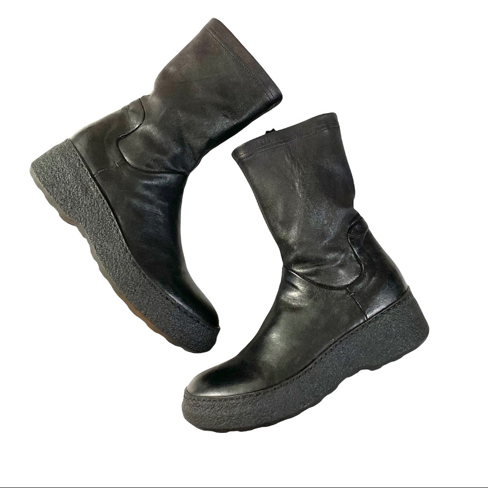 Pantanetti Leather & Stretch Vinyl Platform Combat Boots Sz 8 EUC - Picture 3 of 14